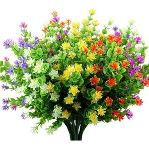 5 Bundles Artificial Flowers for Outdoors, UV Resistant Faux Outdoor Flowers
